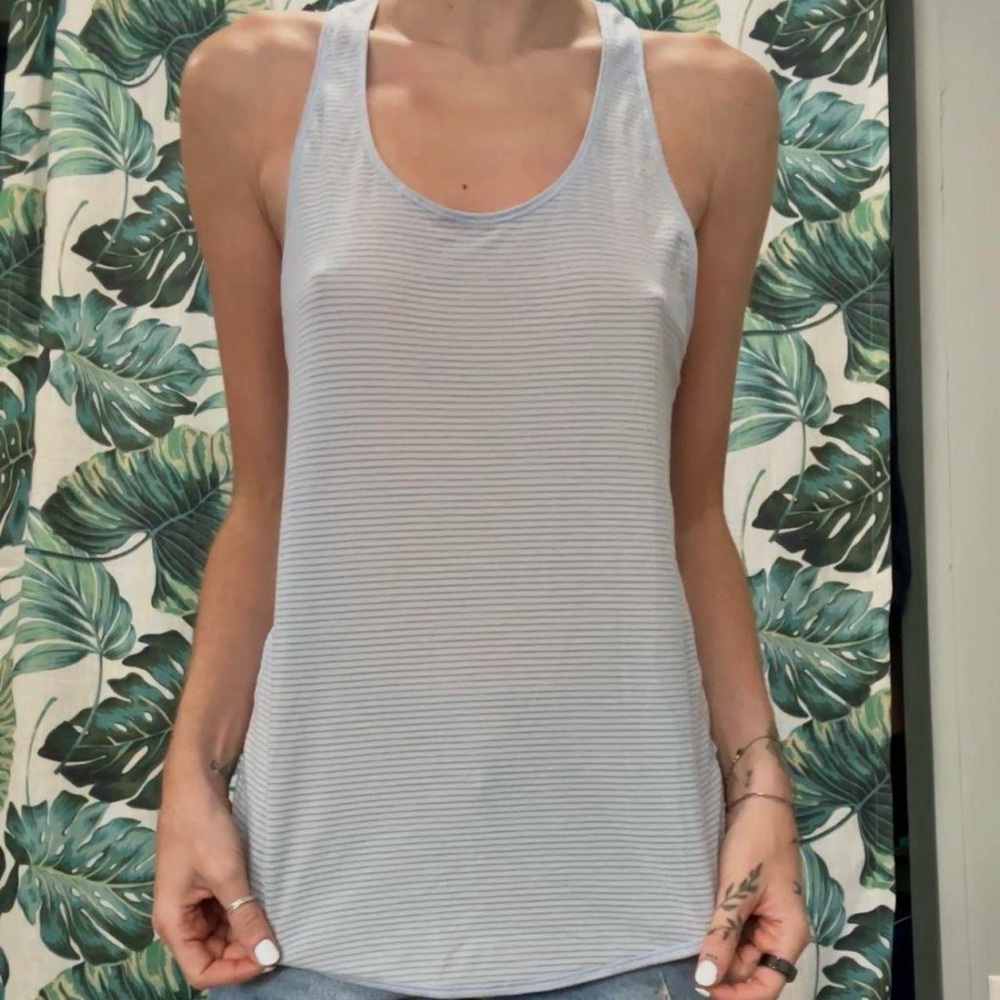 Vintage Lululemon Light Blue Striped Swiftly Tech Racerback Workout Tank Top